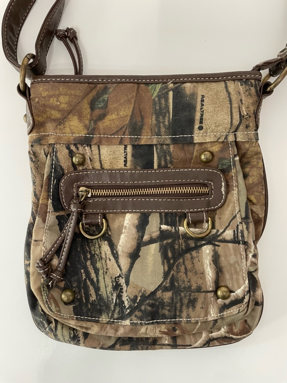 RealTree Camouflage Crossbody Mailman Shoulder Bag Brown Green Indie Sleaze